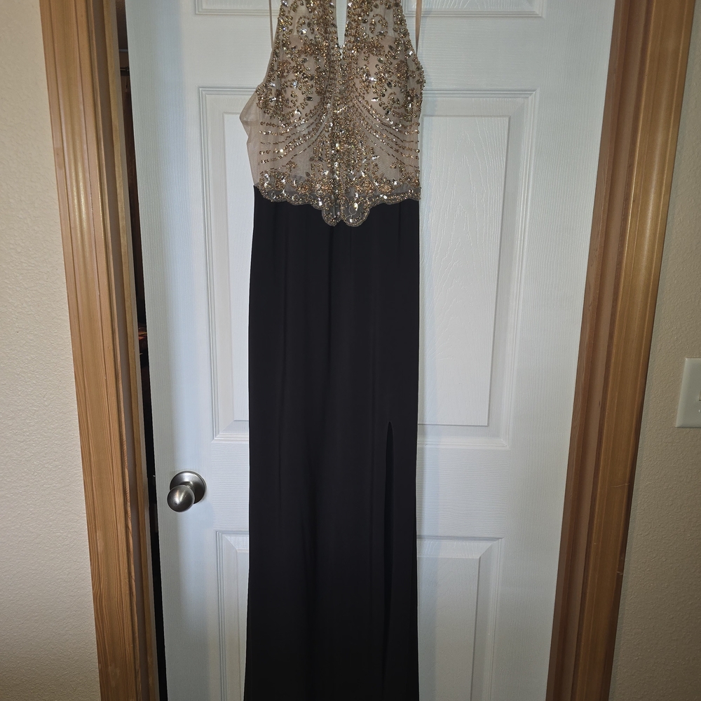 Blondie Nites Black and Gold Maxi Dress
